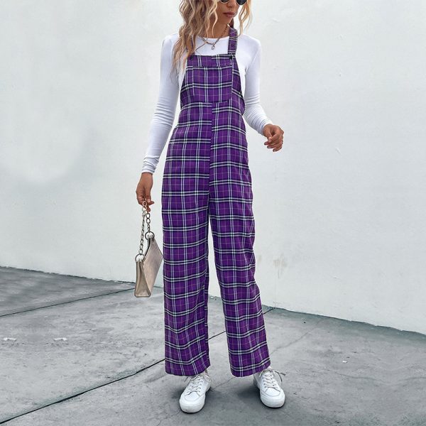 Plaid Spaghetti Straps Casual Jumpsuit Women's Clothing - Image 4