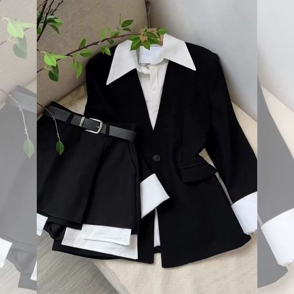 New Fake Two Pieces Suit Jacket Tops Pantskirt Two-piece Set - Image 2