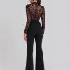 Black See-through Lace Long-sleeved Trousers Jumpsuit - Image 2