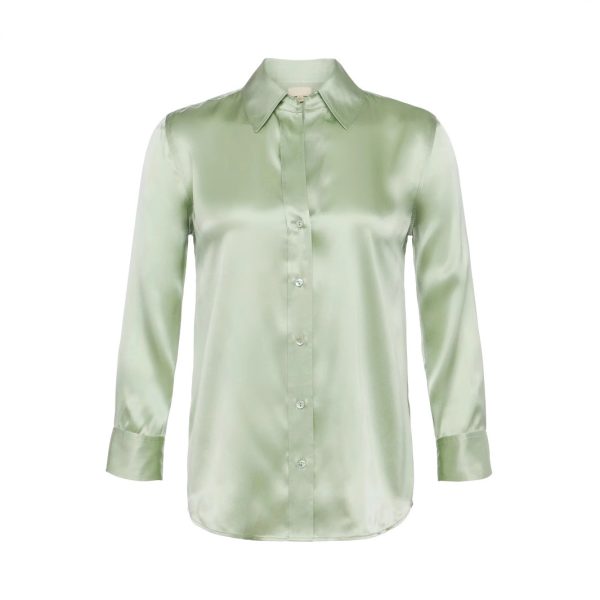 Satin Rayon Shirt Women's Solid Color Top Elegant Lapel - Image 2