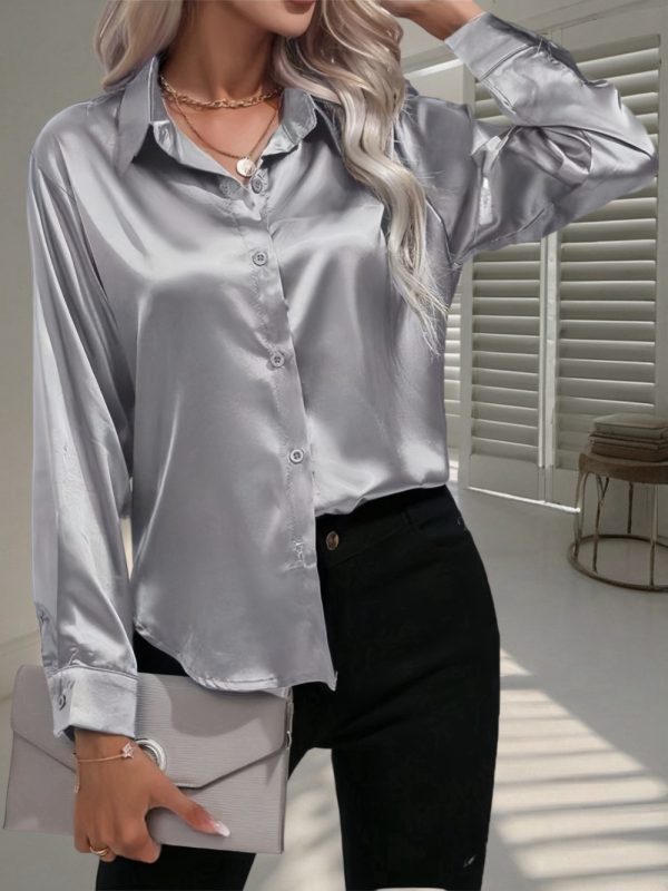 Women's Shirt Satin Silk-like Long Sleeve - Image 7