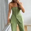 Graceful Tube Top Suit Fashion Button Sleeveless Top And Straight Pants Women's Trousers Set - Image 3