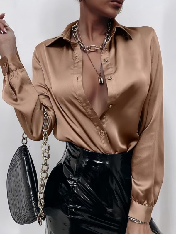 Women's Shirt Satin Silk-like Long Sleeve - Image 10
