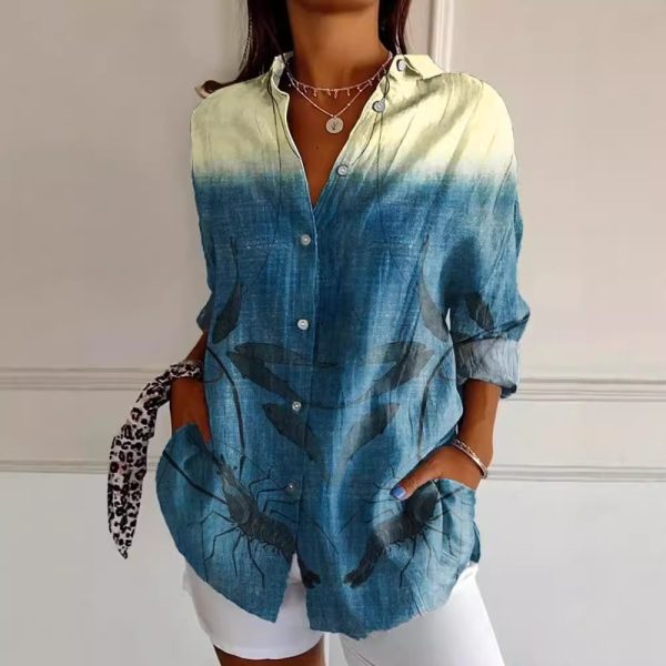 Women's Drop-shoulder Sleeve 3D Digital Printing Long-sleeved Shirt - Image 4