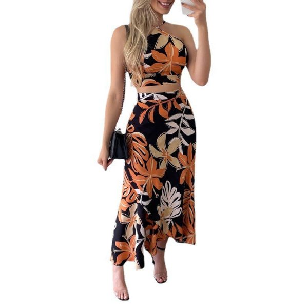 Casual Printed Short Lace Vest High Waist Dress - Image 3