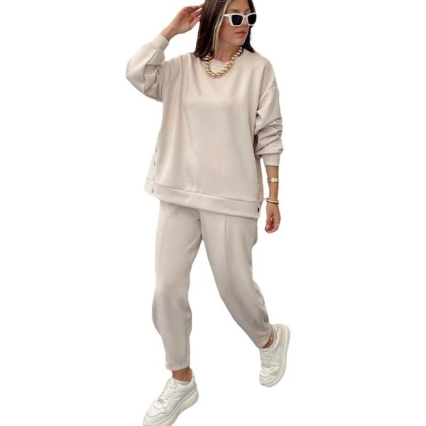 Metal Button Long Sleeve Shirt Sports Casual Ankle Banded Pants Suit - Image 6