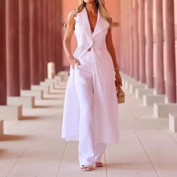 Women's Suit Fall Lapels Sleeveless Solid Color Two-piece Set - Image 4