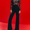 Black See-through Lace Long-sleeved Trousers Jumpsuit - Image 4