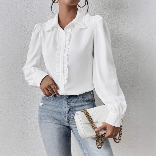 Women's Long-sleeved Temperament White Ruffled Puffed Sleeve Blouse - Image 4