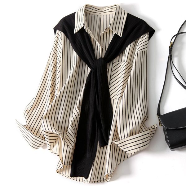Shawl Design Niche Striped Shirt - Image 7