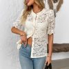 European And American Summer Lace Short Sleeve Casual Button Shirt
