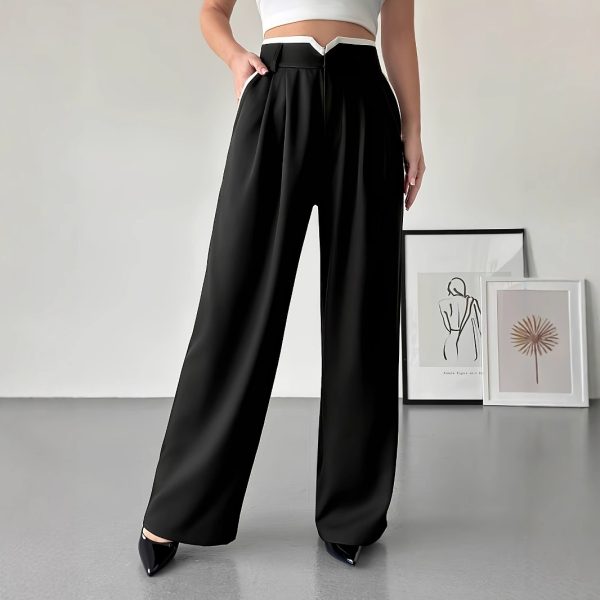 Women's Fashionable Casual Contrasting High Waisted Loose Wide Leg Pants - Image 4