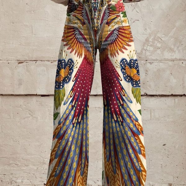 3D Thermal Transfer Bell-bottom Pants Simulation Denim Trousers