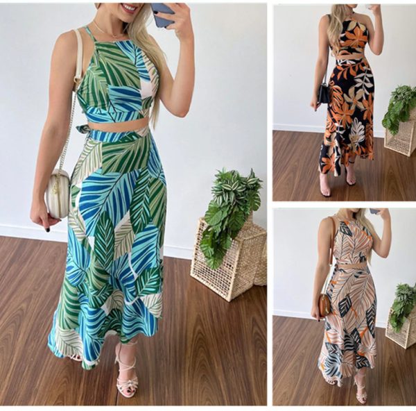 Casual Printed Short Lace Vest High Waist Dress - Image 6