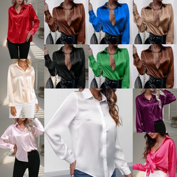 Women's Shirt Satin Silk-like Long Sleeve - Image 2