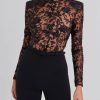 Black See-through Lace Long-sleeved Trousers Jumpsuit - Image 3
