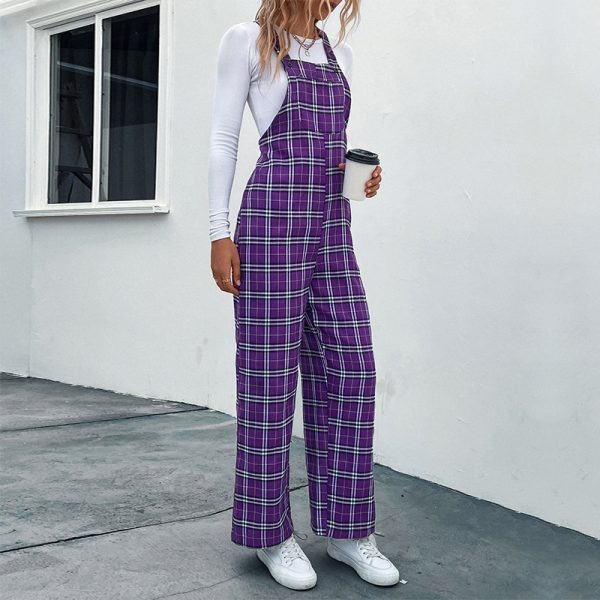 Plaid Spaghetti Straps Casual Jumpsuit Women's Clothing - Image 2
