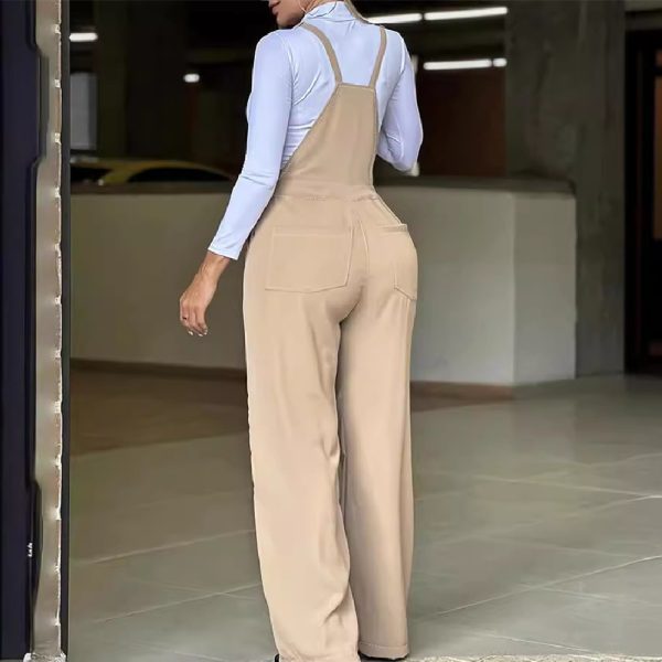 Women's Khaki Casual Suspender Wide-leg Trousers - Image 2
