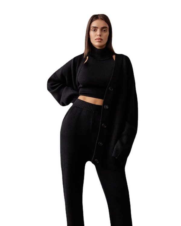 Turtleneck Single-breasted Wool Ladies Three-piece Set Pack - Image 2