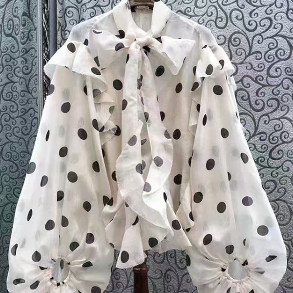 Unique Ruffled Temperament Polka Dot Shirt Women - Image 2