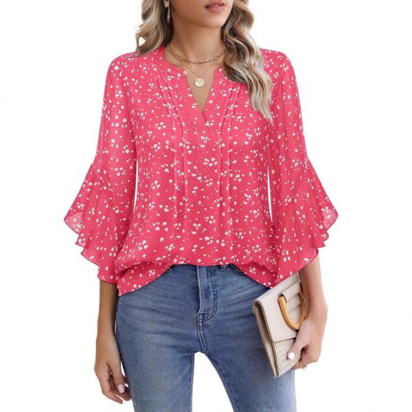 Women's Three-quarters Sleeve Tops Dressy Casual Business Work Blouses Chiffon Office Shirts - Image 8