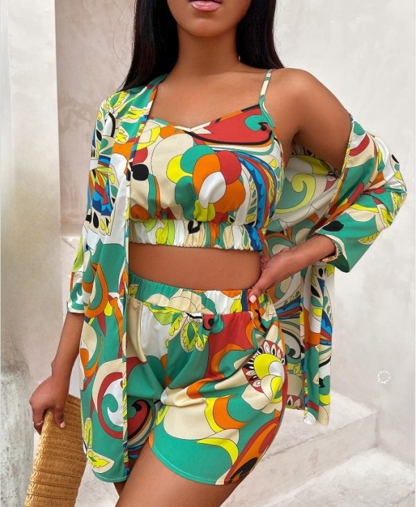 Summer Fashion Printed Waist-controlled All-match Top Three-piece Suit - Image 2