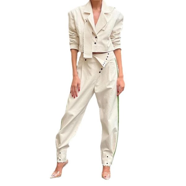 Solid Color Fashion Lapel Short Temperament Trousers Suit - Image 2