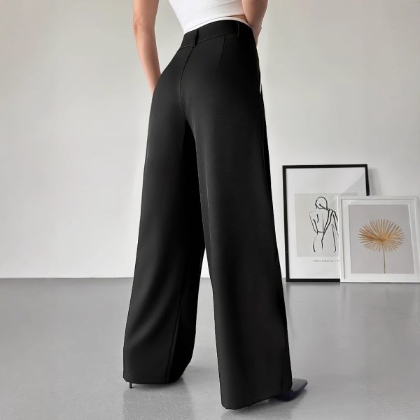 Women's Fashionable Casual Contrasting High Waisted Loose Wide Leg Pants - Image 2