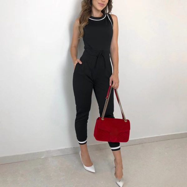 Round Neck Sleeveless Vest Contrast Color Jumpsuit - Image 4
