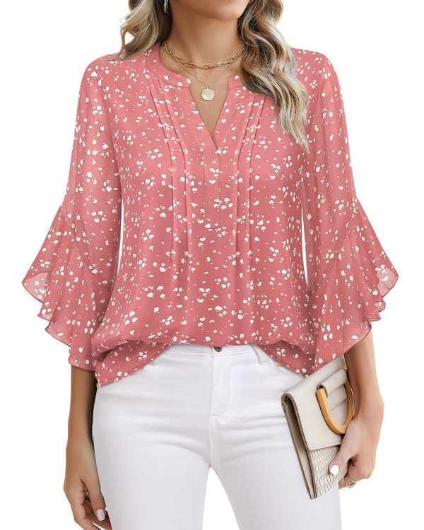 Women's Three-quarters Sleeve Tops Dressy Casual Business Work Blouses Chiffon Office Shirts - Image 9