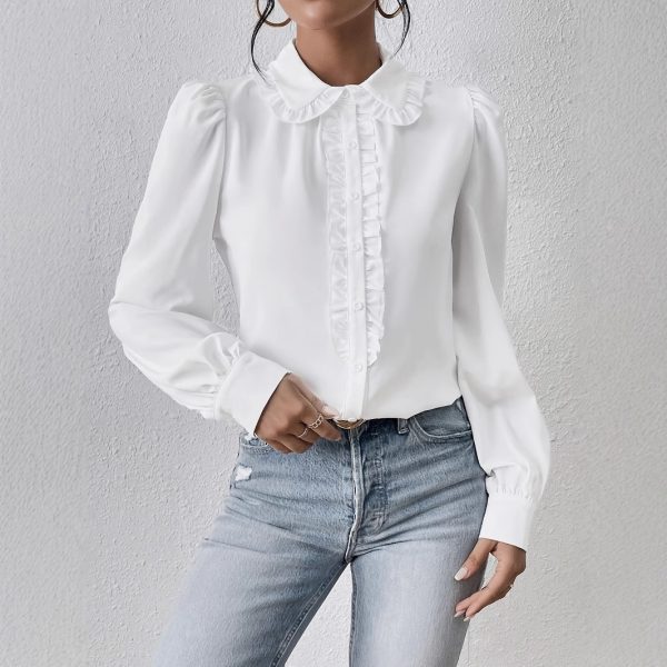 Women's Long-sleeved Temperament White Ruffled Puffed Sleeve Blouse - Image 3