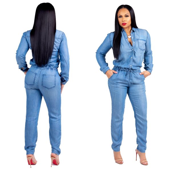 Lace-up Jeans Women's Slim Casual Jumpsuit - Image 4
