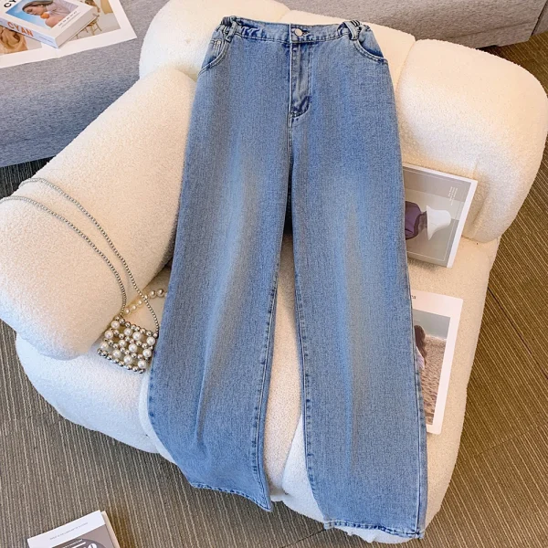 Plus size women's spring and autumn casual jeans classic design black blue washed denim fabric comfortable and versatile - Image 4
