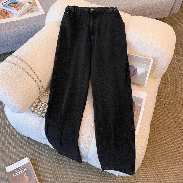 Plus size women's spring and autumn casual jeans classic design black blue washed denim fabric comfortable and versatile - Image 3