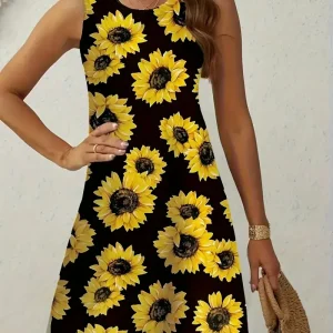 Summer Fresh New Style Floral Print Sleeveless Vest Dress Spring And Summer Vacation Style Sleeveless Suspender Dress For Women