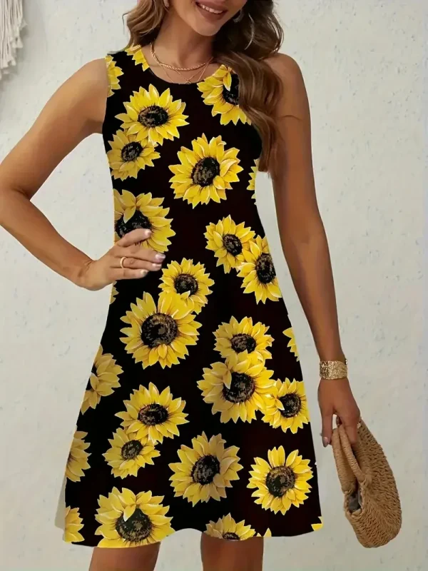 Summer Fresh New Style Floral Print Sleeveless Vest Dress Spring And Summer Vacation Style Sleeveless Suspender Dress For Women