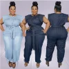 Jumpsuit Plus Size Women Clothing Denim Round Neck Lace Up Sleeveless Trousers Pocket Stretch Bodysuit Wholesale Dropshipping - Image 3