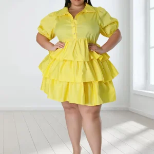 Wmstar Plus Size Dresses for Women Solid Summer Cute Elegant Midi Shirts Dress Fashion Birthday Outfits Wholesale Dropshipping
