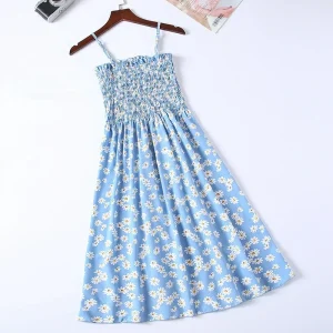 Summer Chiffon Camisole Sleeveless Dress Women Mini Dresses Fashion Elastic Waist Casual Spaghetti Strap Dresses Vestidos Girls