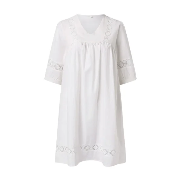 Boho Sundress For Women Casual Summer Lace Dress V Neck Half Sleeve Beach Dress Swing Dress Fashion Loose White Midi Dress - Image 3