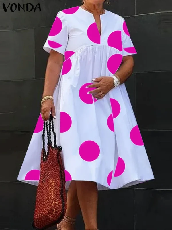 VONDA Plus Size 5XL Women Dress 2025 Summer Bohemian Polka Dot Maxi Long Dress V Neck Party Sundress Vestido Beach Robe Elegant - Image 2