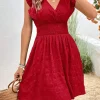 Elegant Short Dresses For Women Summer Casual Slim Red Sleeveless Holiday Beach Dress Fashion V Neck A-line New In Dresses