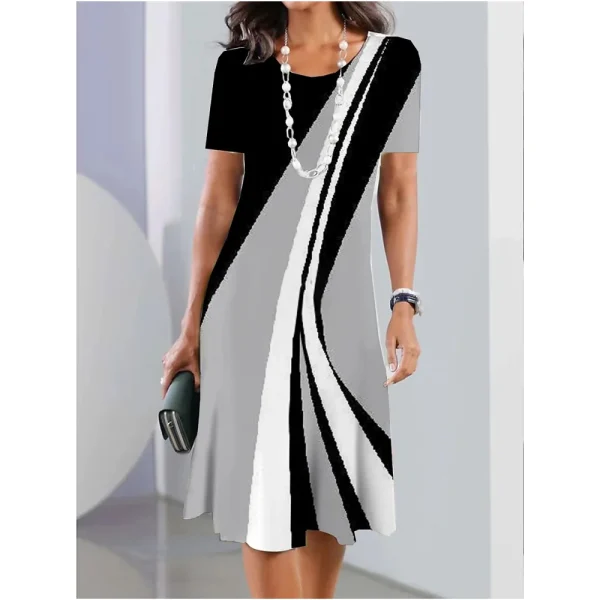 2025 New Women's Dresses Stripe Print Elegant & Beautiful Midi Dresses Plus Size Female Summer One-piece Dress Free Shipping - Image 3