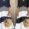 Women's Spring Summer New Style Sexy V-neck Fashion Printed Long One Shoulder Dress Casual Loose Five Sleeve Long Dress - Image 4