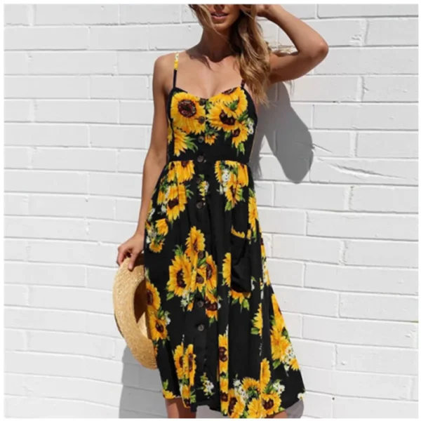 Boho Sexy Floral Dress Summer Vintage Casual Sundress Female Beach Dress Midi Button Backless Polka Dot Striped Women Dress 2025 - Image 5