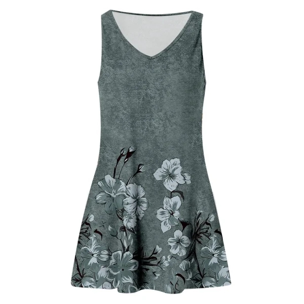Bohemian Womens Summer Sleeveless Dress V Neck Tank Dresses Casual Beach Loose Floral Printed With Pockets Halter Summer - Image 2