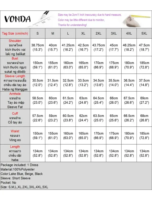 VONDA Plus Size 5XL Fashion 2025 Elegant Satin Dress Maxi Long Dress Sexy Printed Patchwork Bat-wing Sleeve Vestidos Ruffle Robe - Image 6