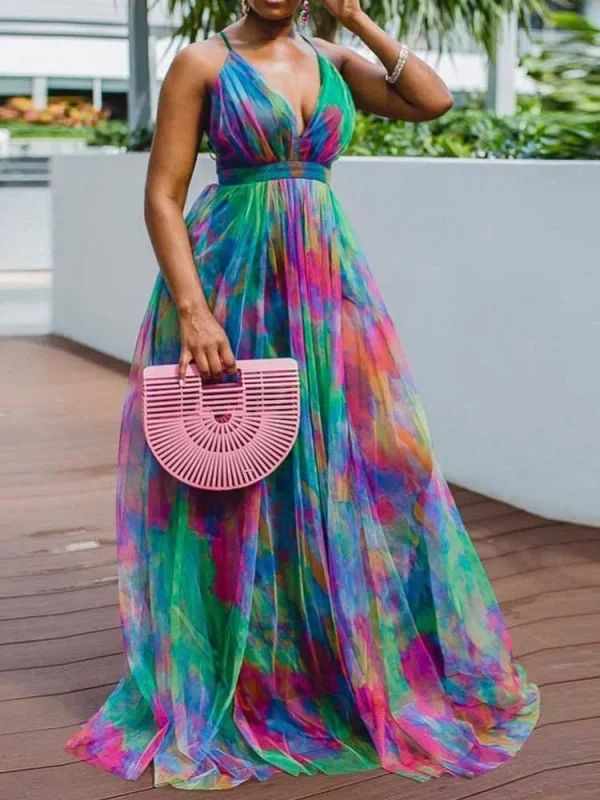 Plus Size Women Clothing 2xl 3xl 4xl 5xl Summer Sexy Evening Dresses Elegant and Beautiful Halterneck Long Dresses Mesh Hem - Image 2