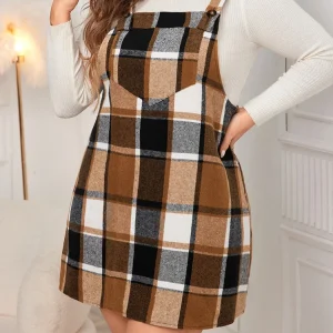 GIBSIE Plus Size Plaid Strap Dress Women New 2025 Autumn Winter Vintage Sleeveless Loose Mini A-Line Dresses Female Vestidos