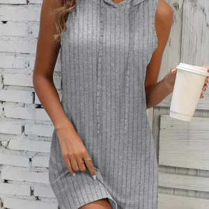 Hooded Sleeveless Dress Short Skirt Drawstring Casual Summer Sweater Dress